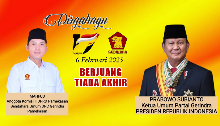 Mahfud Komisi II DPRD Pamekasan : Selamat HUT ke-17 Partai Gerindra