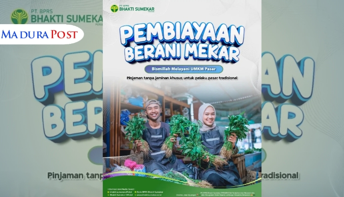 PAMFLET. Potret flayer Program 'Pembiayaan Berani Mekar' dengan menjunjung tinggi motto 'Bismillah Melayani UMKM Pasar'. (Istimewa for MaduraPost)