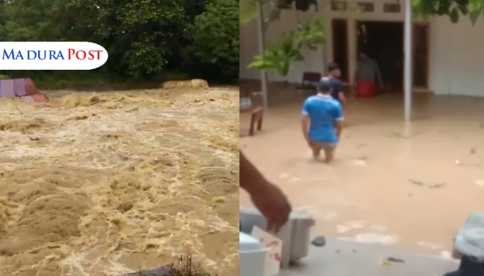 KOLASE. Potret luapan air di sungai Kebonagung Sumenep hingga merembet ke pemukiman warga tepat di tepi aliran sungai. (M.Hendra.E/MaduraPost)