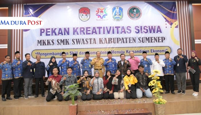 SIMBOLIS. Potret pembukaan Pekan Kreativitas Siswa MKKS SMK Swasta Kabupaten Sumenep di Gedung Tuan Ghube UNIBA Madura, Selasa (20/5/2025). (M.Hendra.E/MaduraPost)