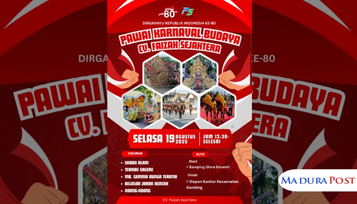 PAMFLET. Rangkaian atraksi budaya dan kesenian lokal siap memeriahkan Pawai Karnaval Budaya di Kecamatan Ganding. (Istimewa for MaduraPost)