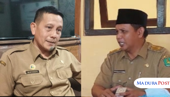 KOLASE. Kepala Dinsos P3A Semunep, Mustnagin (kanan), dan Kades Galis, Kecamatan Giligenting, Akhmad Syafri Wiarda (kiri). (Istimewa for MaduraPost)