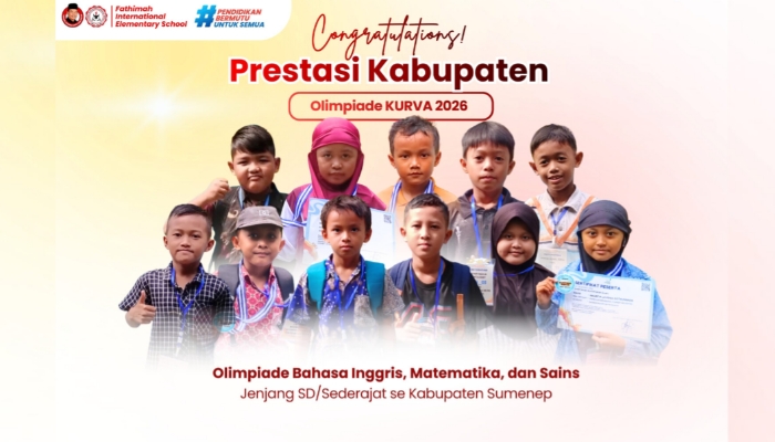 PAMFLET. Siswa Fathimah International Elementary School (FIES) Sumenep berpose bersama usai meraih prestasi pada Olimpiade KURVA 2026 tingkat kabupaten. (Istimewa for MaduraPost)