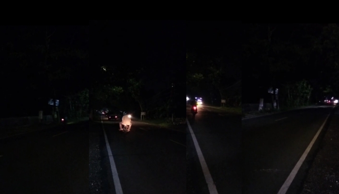 MINIM PENERANGAN. Suasana gelap di ruas jalan kawasan pintu masuk “Selamat Datang” Sumenep saat malam hari, dengan minim penerangan yang dikeluhkan warga karena dinilai rawan bagi pengendara. (M.Hendra.E/MaduraPost)