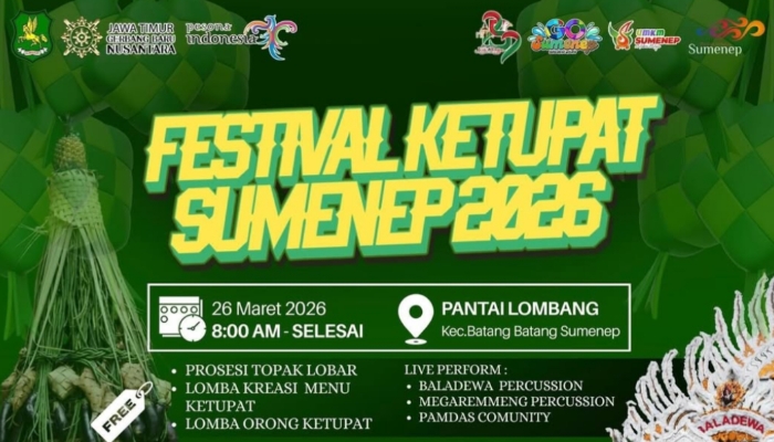 PAMFLET. Poster Festival Ketupat Sumenep 2026 yang akan digelar di Pantai Lombang pada 26 Maret 2026. (Istimewa for MaduraPost)
