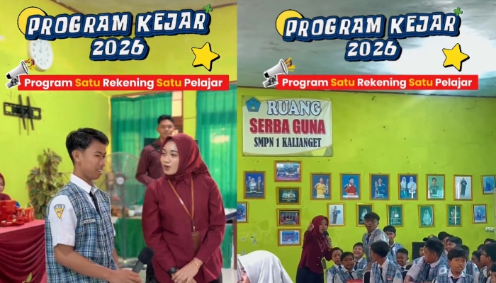 KEGIATAN. Sosialisasi Program Kejar 2026 “Satu Rekening Satu Pelajar” oleh Bank Jatim Cabang Sumenep di SMPN 1 Kalianget berlangsung interaktif dan disambut antusias para siswa. (Istimewa for MaduraPost)