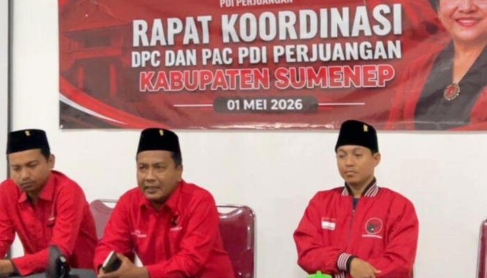 ACARA. Rapat koordinasi DPC PDI Perjuangan Sumenep bersama jajaran PAC di Kantor DPC, Jumat (1/5/2026). (Istimewa for MaduraPost)