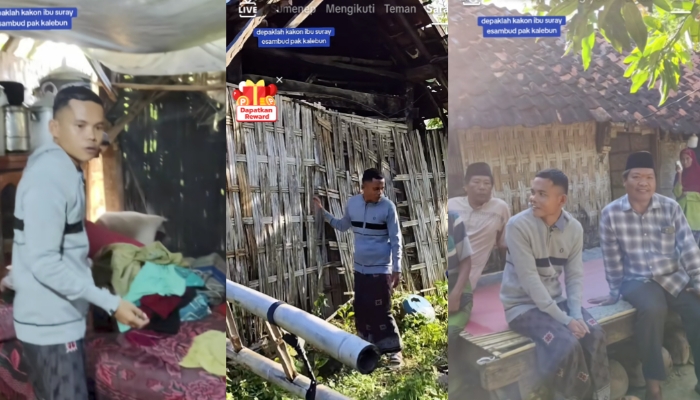 TANGKAPAN LAYAR. Dullo Sampang meninjau langsung kondisi bangunan reyot yang ditempati Ibu Suray di Desa Jaddung sebelum proses renovasi dimulai. (TikTok Dullo Sampang for MaduraPost)