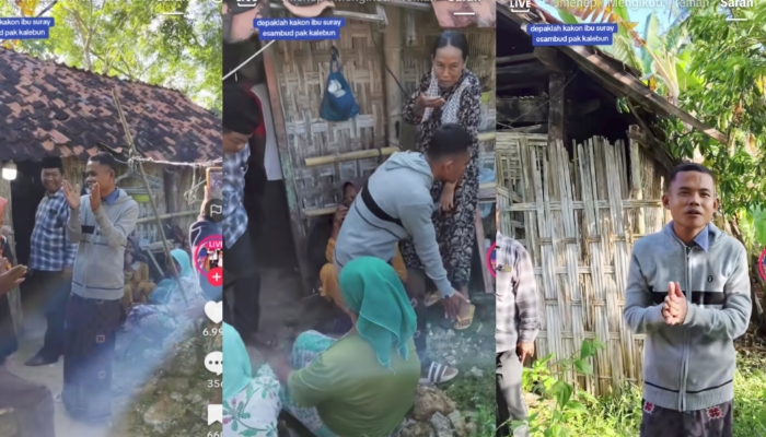 TANGKAPAN LAYAR. Dullo Sampang meninjau langsung kondisi bangunan reyot yang ditempati Ibu Suray di Desa Jaddung sebelum proses renovasi dimulai. (TikTok Dullo Sampang for MaduraPost)